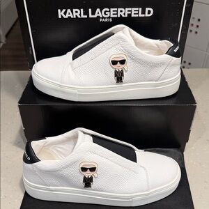 Karl Lagerfeld White and Black Slip-On Shoes